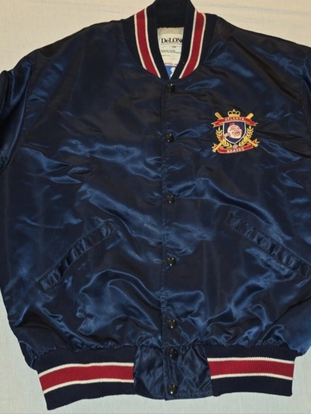 Atlanta Braves Satin Bomber Jacket Vintage DeLong MLB XL USA